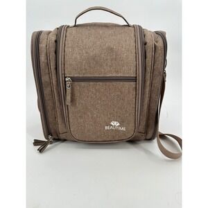 Beautime Travel Toiletry‎ Bag Hanging Cosmetic Organizer Brown Shoulder Strap
